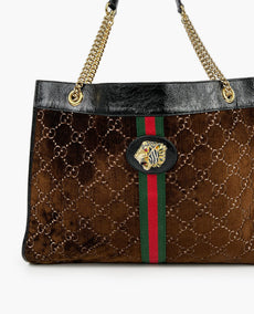 Gucci GG Ruskea Velvet Large Linea Rajah Kangaskassi