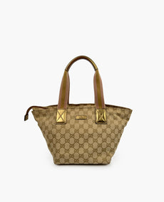Gucci Web Handle Bucket Tote GG Monogram Gold