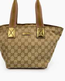 Gucci Web Handle Bucket Tote GG Monogram Gold
