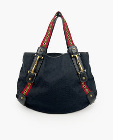 Gucci Navy GG Fabric Grommet Straps Pelham Tote Bag