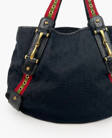 Gucci Navy GG Fabric Grommet Straps Pelham Tote Bag