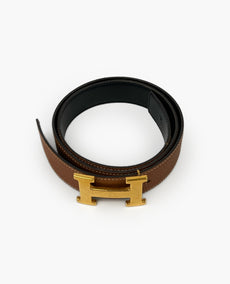 Hermès Black and Gold Togo Nahkainen Pebble Constance Käännettävä vyö GHW