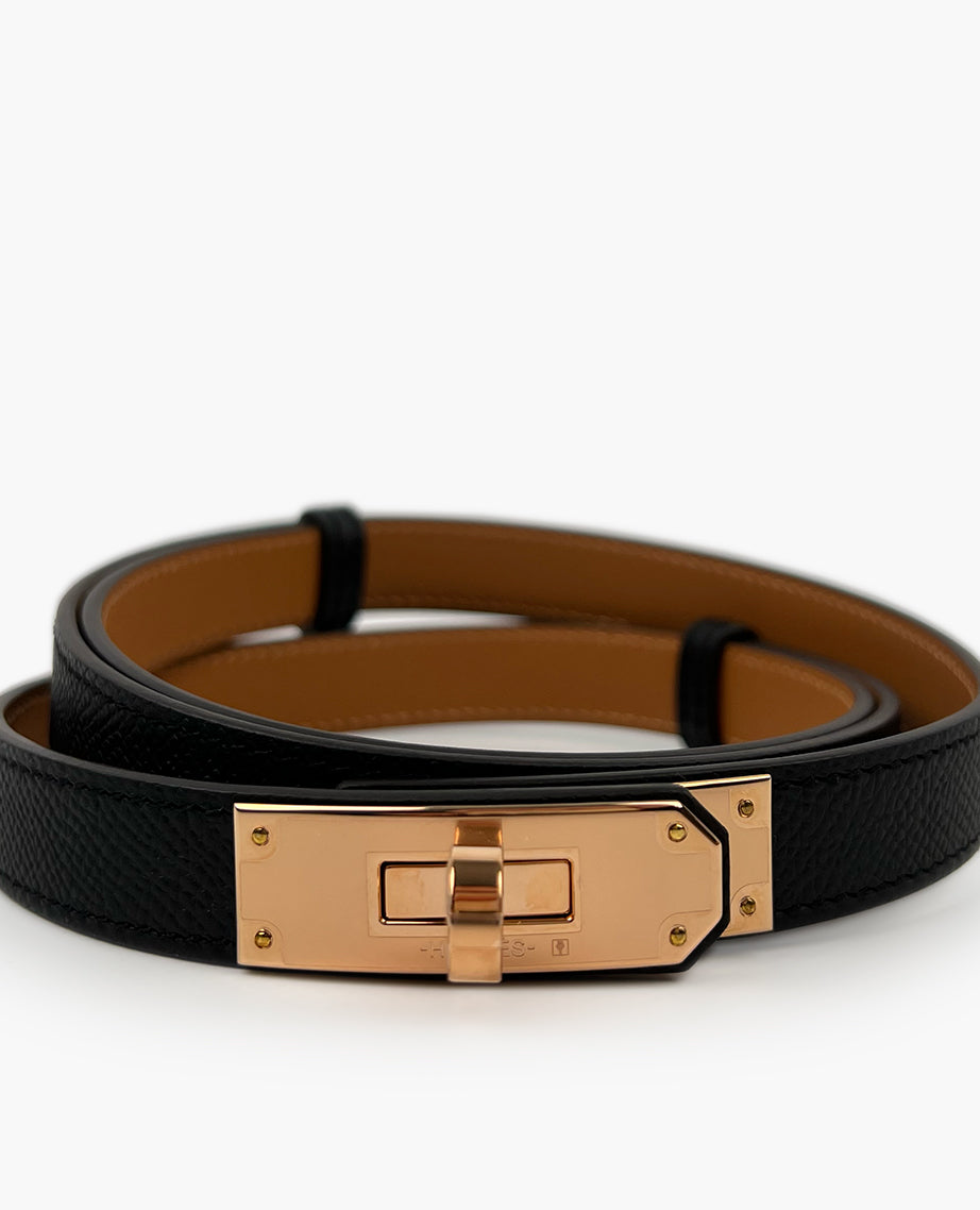 Hermès Kelly 18 Epsom Black/Rose Gold Belt – Luxury Helsinki
