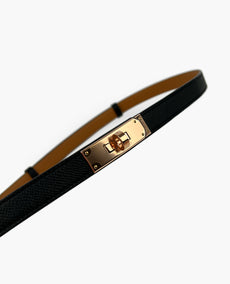 Hermès Kelly 18 Epsom Black/Gold Belt RGHS