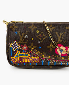 Louis Vuitton Mini Pochette Ebene Xmas Roller Coaster Rose Pivoine