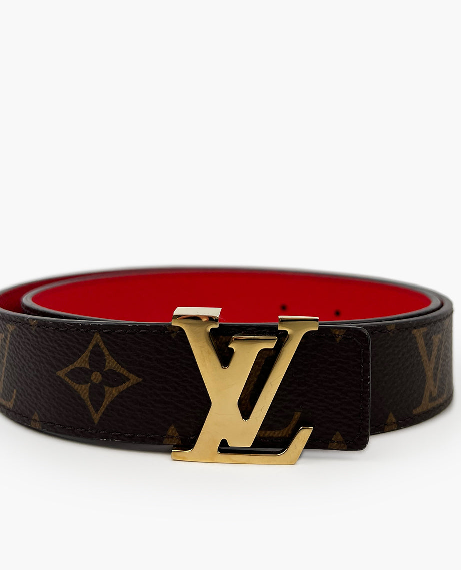 Louis Vuitton Initials 30 MM Reversible Belt Red And Monogram Canvas Luxury Helsinki