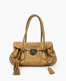 Prada Vitello Sound Lock Shoulder Bag Daino Beige