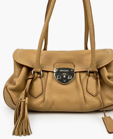 Prada Vitello Sound Lock Shoulder Bag Daino Beige