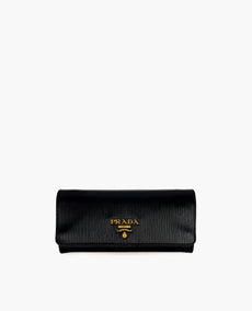 Prada Saffiano Metal Oro Chain Wallet Black