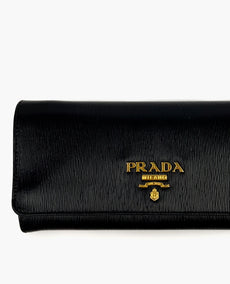 Prada Saffiano Metal Oro Chain Wallet Black