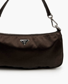 Prada Nylon Jacquard Pochette Shoulder Bag Brown Moro