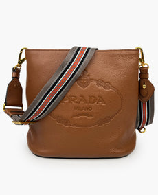 Prada Vitello Phenix Embossed Logo Shoulder Bag Brown