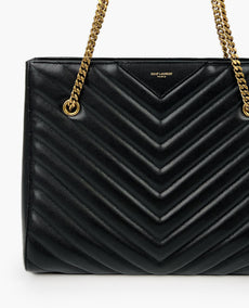 Saint Laurent Cabas Tribeca Black Chevron Tote Bag