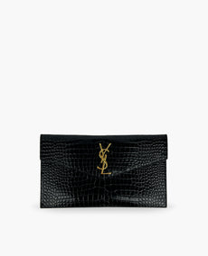 Saint Laurent Uptown Pouch In Crocodile Embossed GHW
