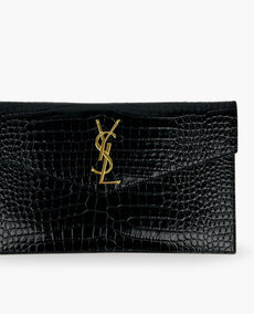Saint Laurent Uptown Pouch In Crocodile Embossed GHW