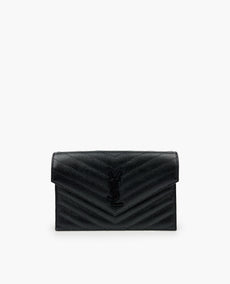 Saint Laurent Cassandre Matelasse Envelope WOC In Grain Embossed Leather All Black