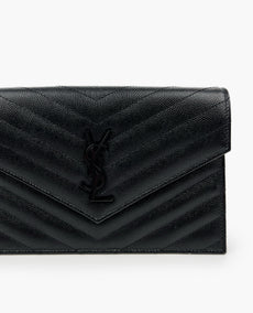 Saint Laurent Cassandre Matelasse Envelope WOC In Grain Embossed Leather All Black