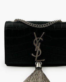 Saint Laurent Mini Kate Black Croco Embossed SHW