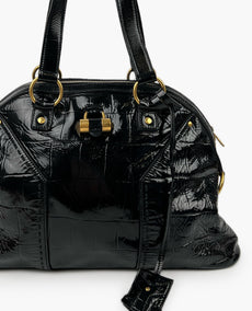 Saint Laurent Black Croc Embossed Patent Leather Muse Bag