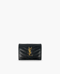 Saint Laurent Cassandre Quilted Grained Black Flap Wallet