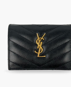 Saint Laurent Cassandre Quilted Grained Black Flap Wallet