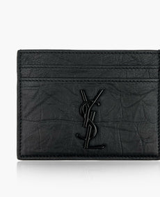 Saint Laurent Cardholder Croco Embossed Leather All Black