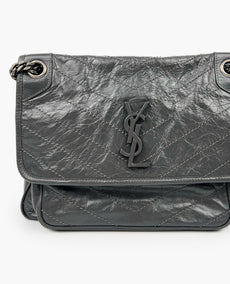 Saint Laurent Niki Medium Vintage Leather Shoulder Bag In Gray