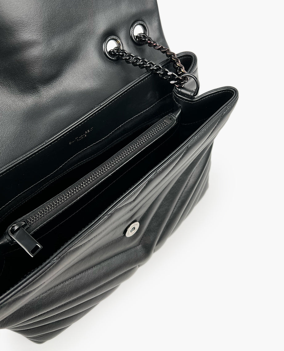 Saint Laurent Medium Loulou Quilted Leather Shoulder Bag All Black