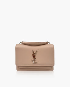 Saint Laurent Sunset Chain Wallet In Coated Bark Leather Powder Pink