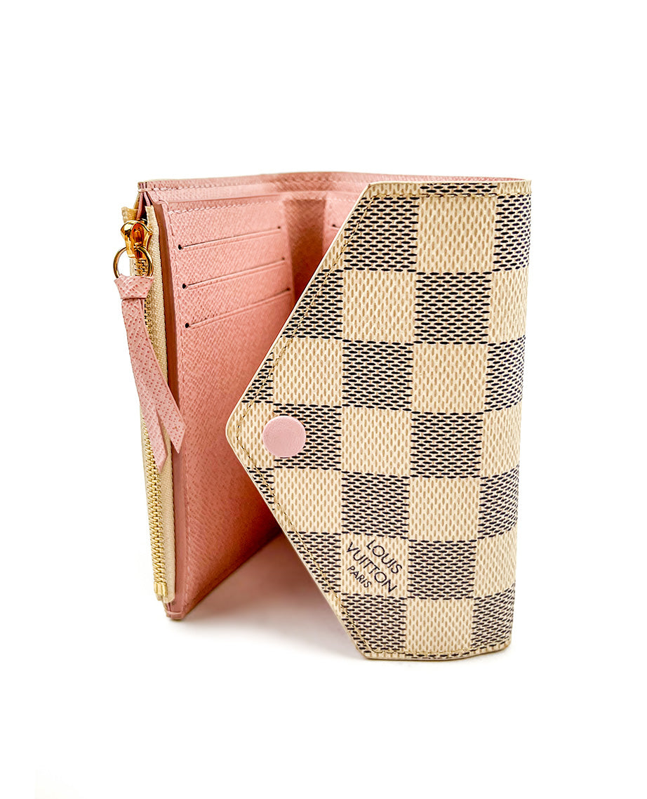 Louis Vuitton Victorine Wallet Damier Azur Rose Ballerine – Luxury