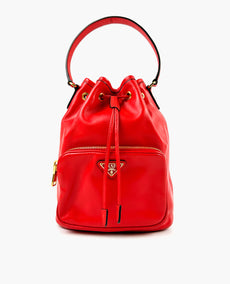 Prada Duet Leather Drawstring Bag in Red Calfskin