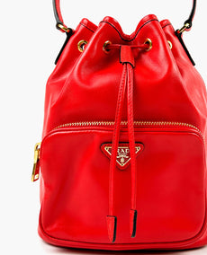 Prada Duet Leather Drawstring Bag in Red Calfskin