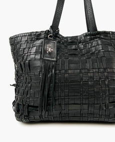 Prada Interwoven Black Leather Shoulder Tote