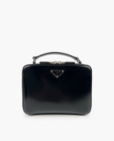 Prada Medium Brique Brushed Leather Bag Black