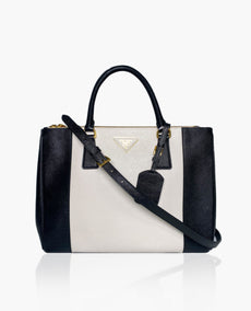 Prada Bicolor Saffiano Double-Zip Tote Bag Black/White