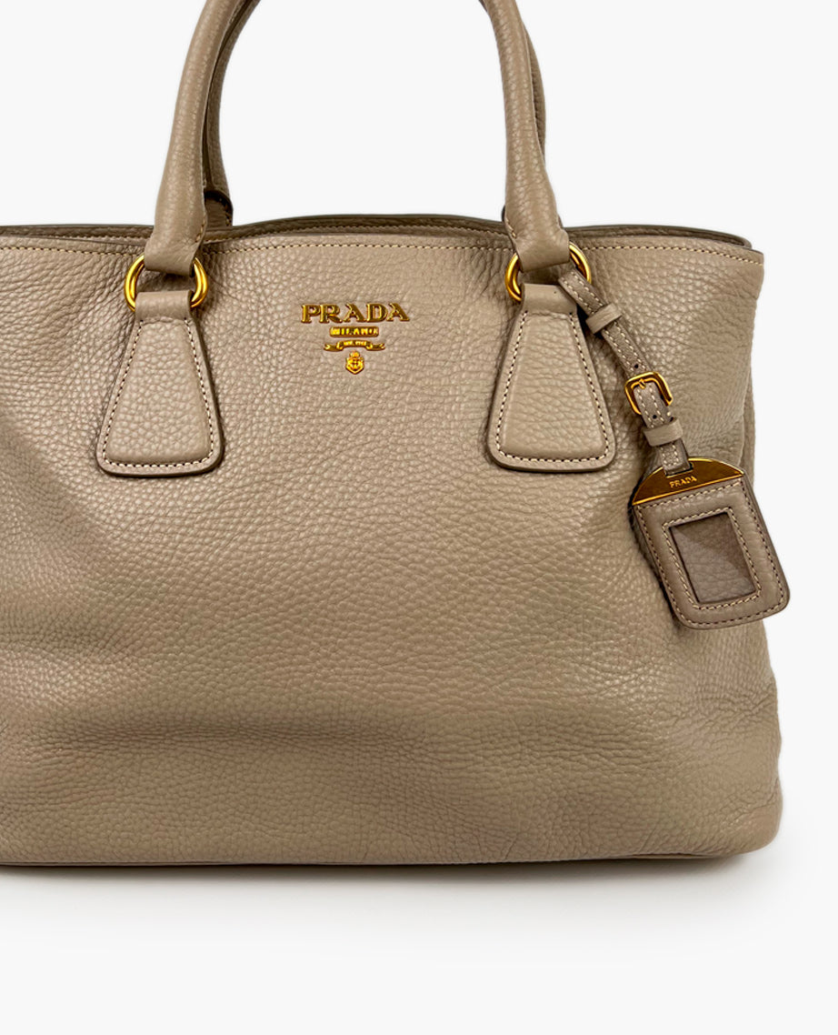 Prada Vitello Daino Leather Tote In Pomice Luxury Helsinki