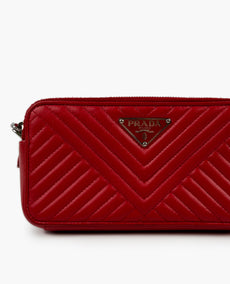 Prada Red Chevron Leather Double Zip Chain Bag