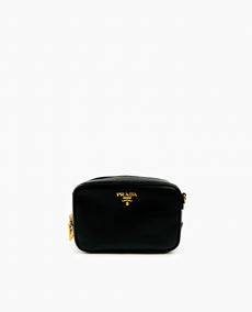 Prada Black Saffiano Leather Mini Zip-Top Camera Crossbody Bag