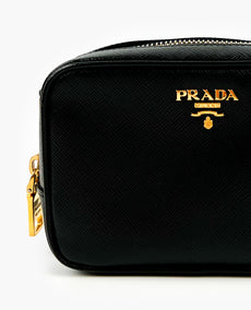 Prada Black Saffiano Leather Mini Zip-Top Camera Crossbody Bag