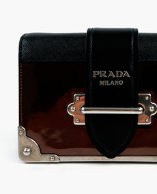 Prada Cahier Chain Crossbody Bag Metallic Leather and Saffiano Small