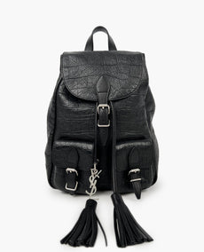 Saint Laurent Festival Backpack Crocodile Embossed Leather Small Black