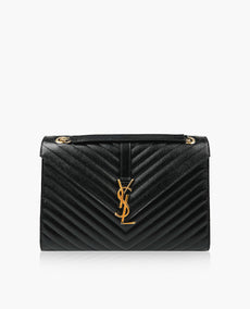 Saint Laurent Large Envelope Bag in Black Embossed Leather GHW