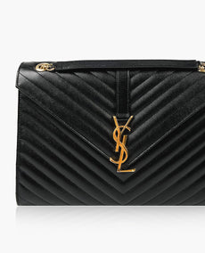 Saint Laurent Large Envelope Bag in Black Embossed Leather GHW