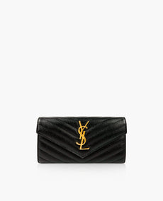 Saint Laurent Cassandre Large Flap Wallet Black Grained Leather