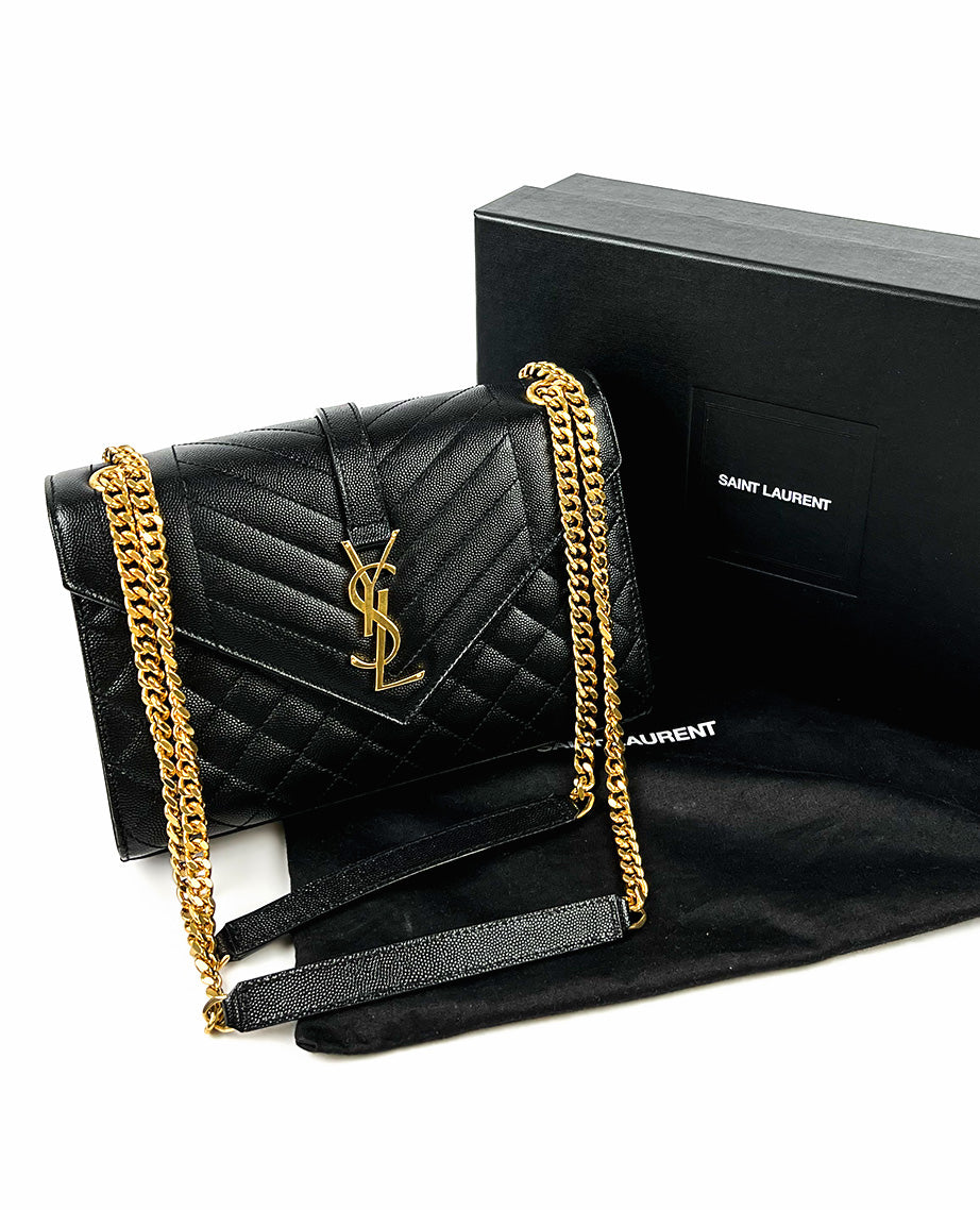 Saint Laurent Envelope Medium Black Caviar Bag GHW – Luxury Helsinki