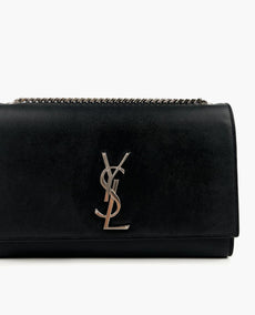 Saint Laurent Kate Medium Chain Bag Black Grained Leather SHW