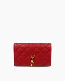 Saint Laurent Becky Diamond-Quilted Chain Wallet Red