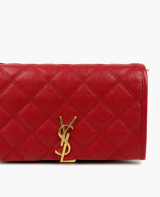 Saint Laurent Becky Diamond-Quilted Chain Wallet Red