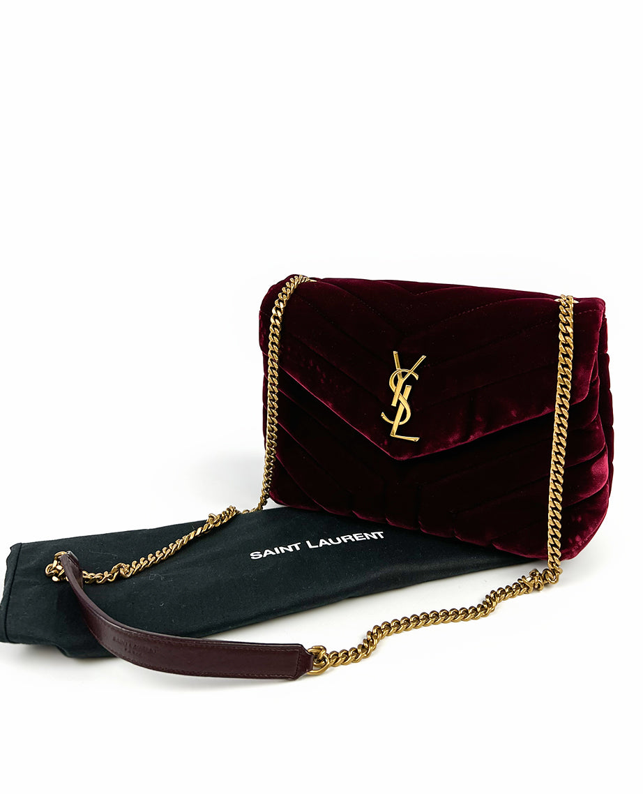 YSL Small Loulou Velvet Y Chain Bag in Burgundy Luxury Helsinki