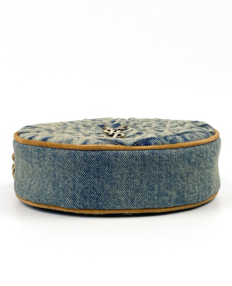 Saint laurent round quilted denim crossbody bag sales